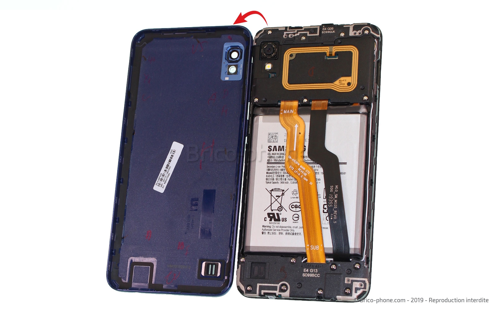 Changement du bloc écran pré-monté sur châssis sur Galaxy A10 photo 3