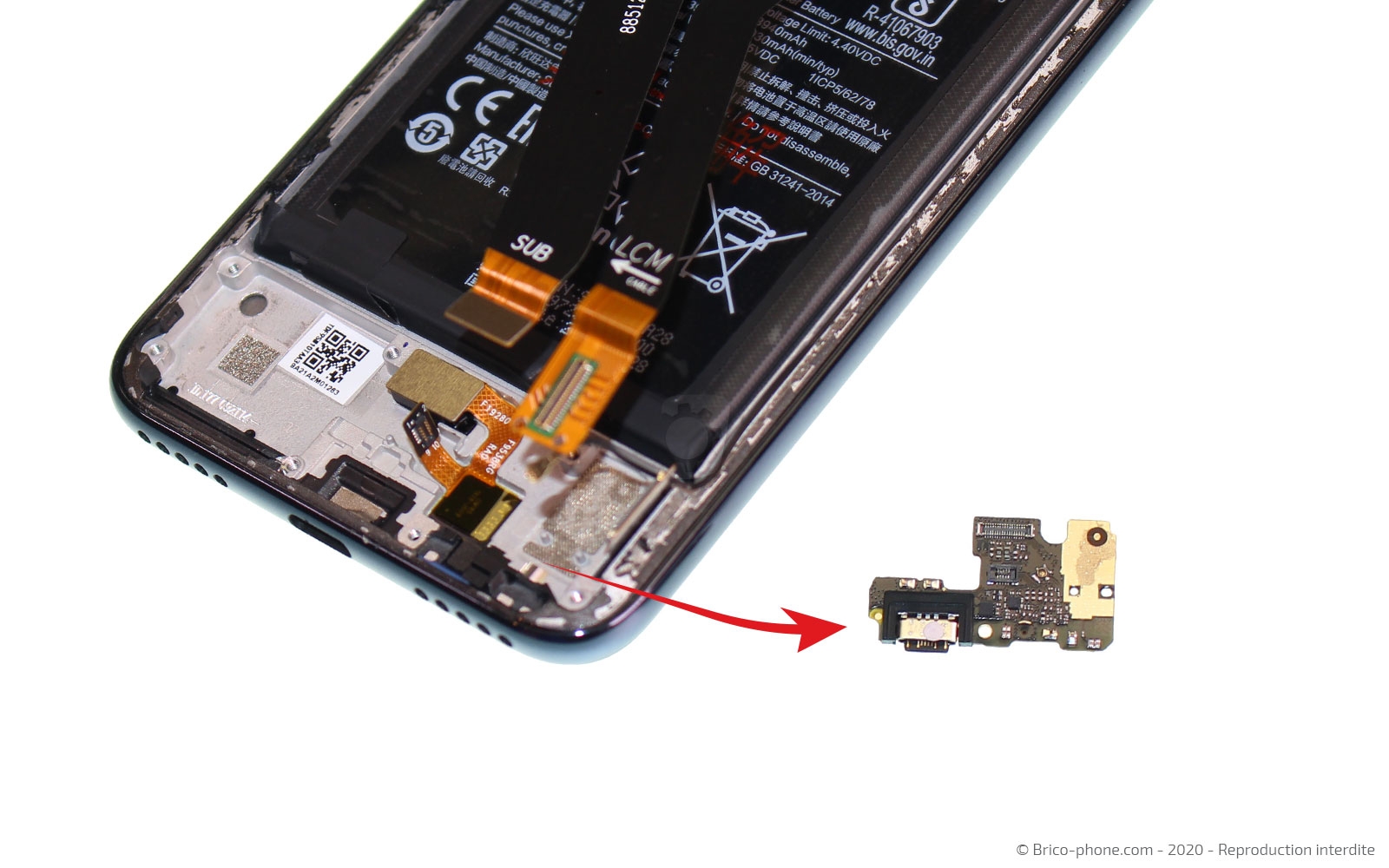 Changement du connecteur de charge sur Mi A3 photo 4